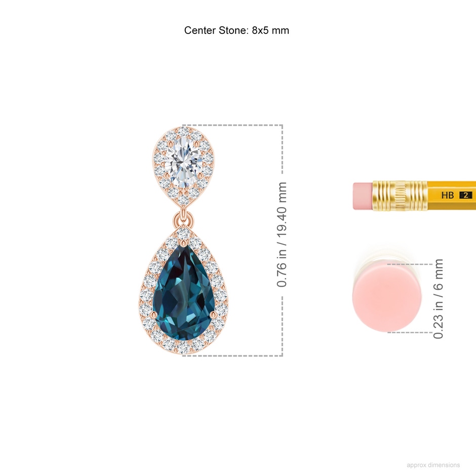 8x5mm Labgrown Pear Lab-Grown Alexandrite & Oval Diamond Drop Earrings with Halo in 18K Rose Gold ruler