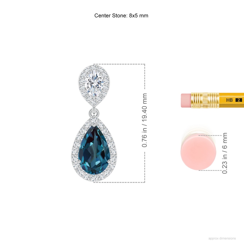 8x5mm Labgrown Pear Lab-Grown Alexandrite & Oval Diamond Drop Earrings with Halo in P950 Platinum ruler