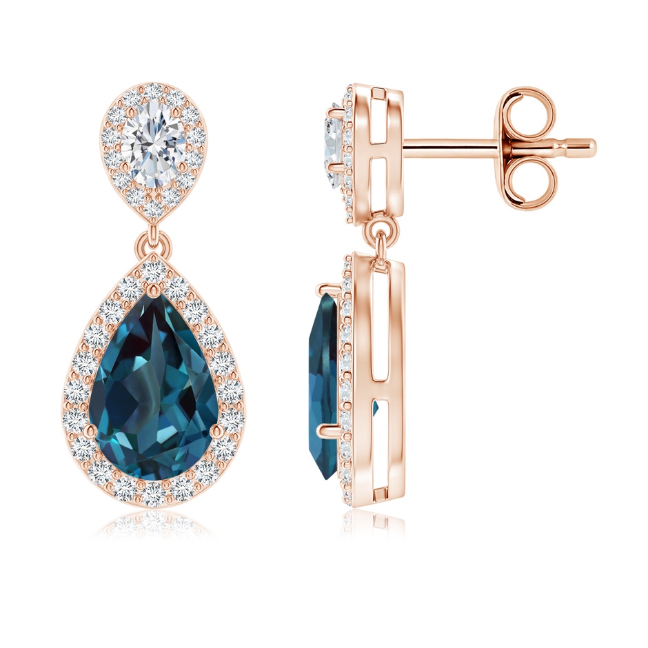 9x6mm Labgrown Pear Lab-Grown Alexandrite & Oval Diamond Drop Earrings with Halo in Rose Gold 