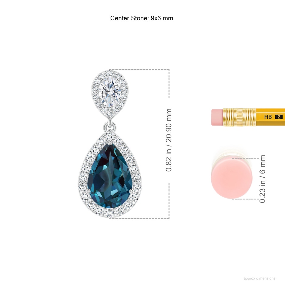 9x6mm Labgrown Pear Lab-Grown Alexandrite & Oval Diamond Drop Earrings with Halo in White Gold ruler