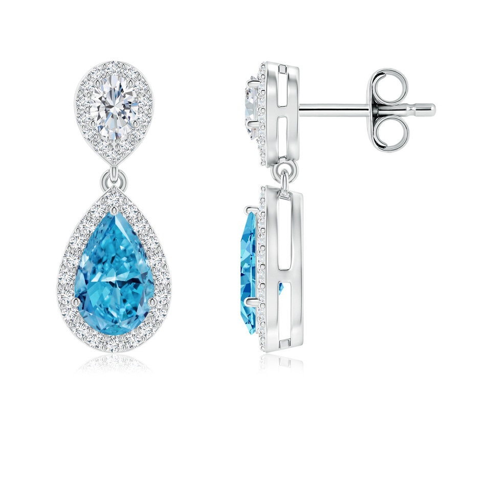 8x5mm Labgrown Oval & Pear Lab-Grown Fancy Intense Blue Diamond Drop Earrings with Halo in P950 Platinum 