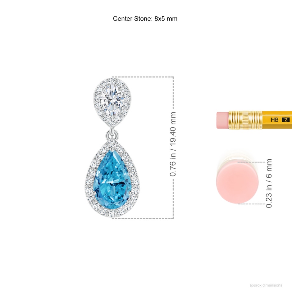 8x5mm Labgrown Oval & Pear Lab-Grown Fancy Intense Blue Diamond Drop Earrings with Halo in P950 Platinum ruler
