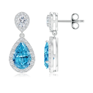 9x5.5mm Labgrown Oval & Pear Lab-Grown Fancy Intense Blue Diamond Drop Earrings with Halo in P950 Platinum