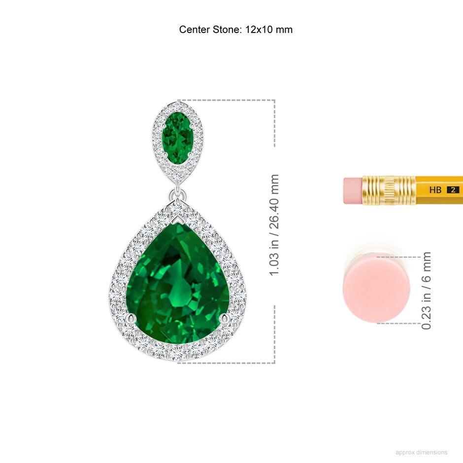 12x10mm Labgrown Oval and Pear Lab-Grown Emerald Halo Drop Earrings in P950 Platinum ruler