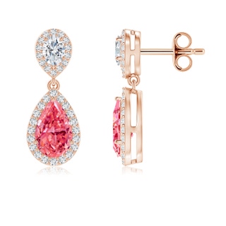 8x5mm Labgrown Oval & Pear Lab-Grown Fancy Intense Pink Diamond Drop Earrings with Halo in 10K Rose Gold