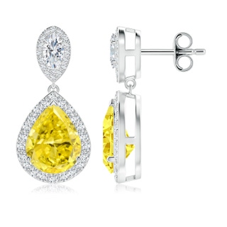 10x6.5mm Labgrown Oval & Pear Lab-Grown Fancy Intense Yellow Diamond Drop Earrings with Halo in P950 Platinum