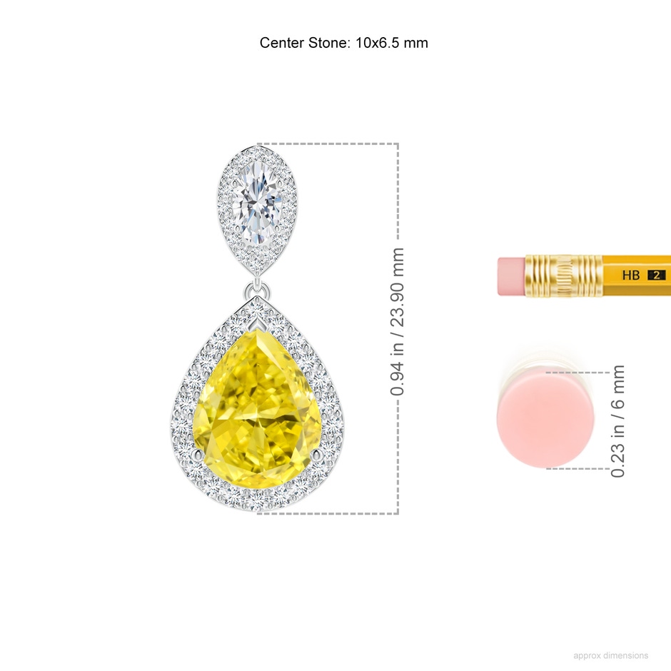 10x6.5mm Labgrown Oval & Pear Lab-Grown Fancy Intense Yellow Diamond Drop Earrings with Halo in P950 Platinum ruler