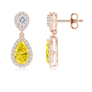 8x5mm Labgrown Oval & Pear Lab-Grown Fancy Intense Yellow Diamond Drop Earrings with Halo in Rose Gold