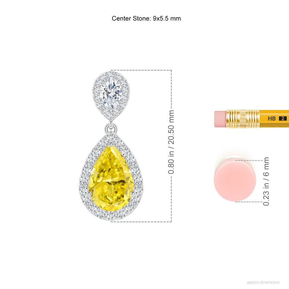 9x5.5mm Labgrown Oval & Pear Lab-Grown Fancy Intense Yellow Diamond Drop Earrings with Halo in White Gold ruler