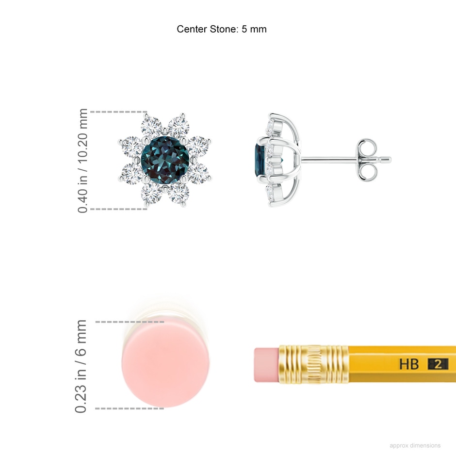 5mm Labgrown Round Lab-Grown Alexandrite and Diamond Flower Stud Earrings in P950 Platinum ruler