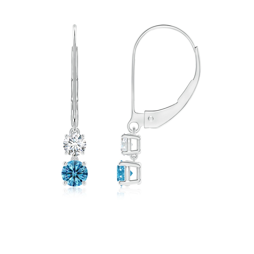 3.5mm Labgrown Lab-Grown Fancy Intense Blue and White Diamond Leverback Dangle Earrings in P950 Platinum