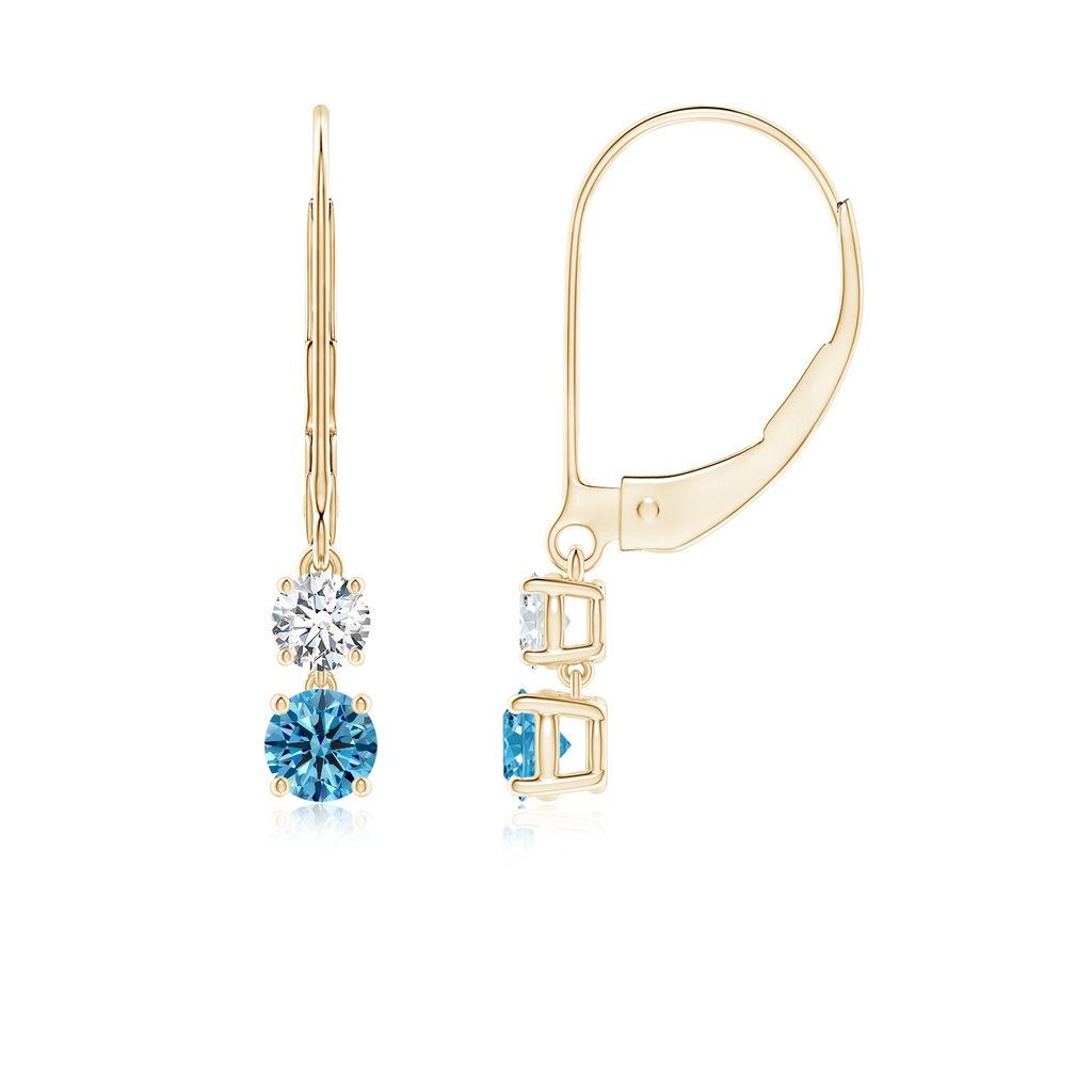 3.5mm Labgrown Lab-Grown Fancy Intense Blue and White Diamond Leverback Dangle Earrings in Yellow Gold