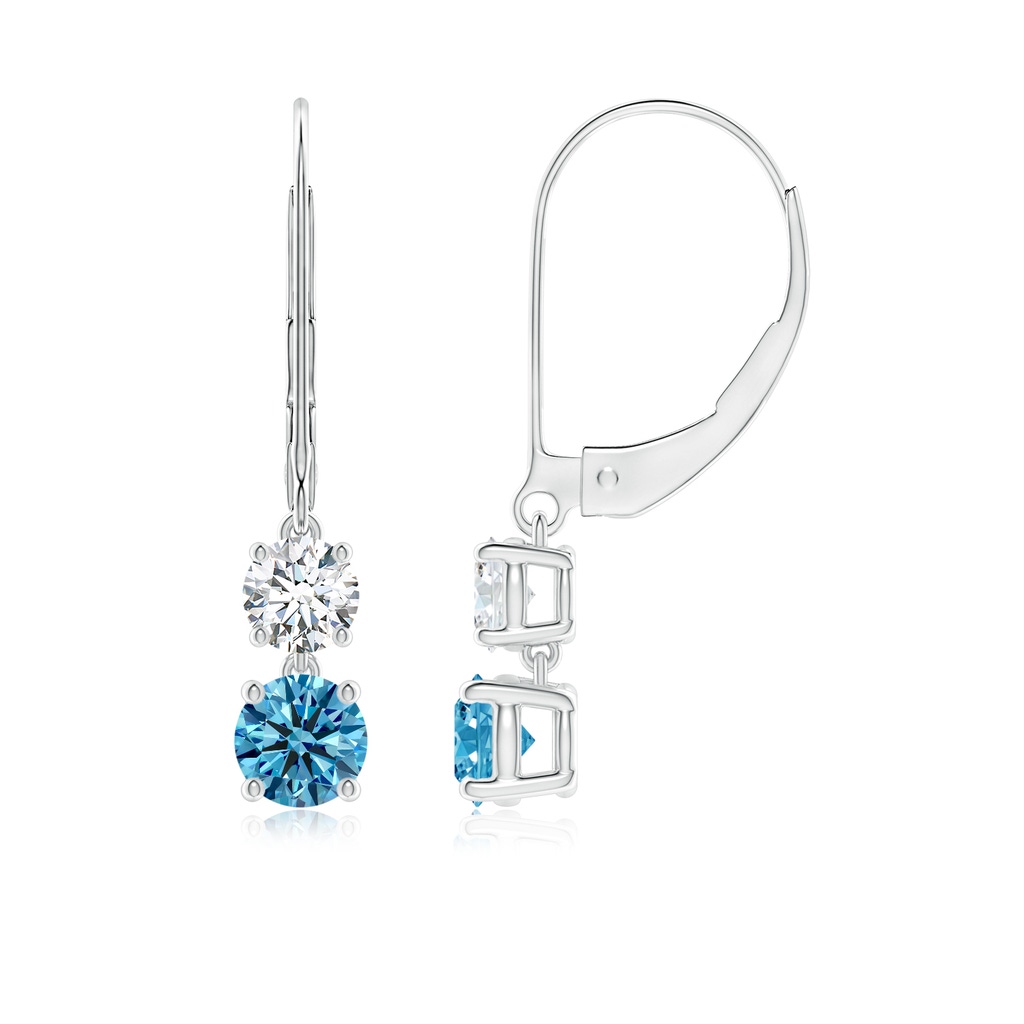 4.4mm Labgrown Lab-Grown Fancy Intense Blue and White Diamond Leverback Dangle Earrings in White Gold