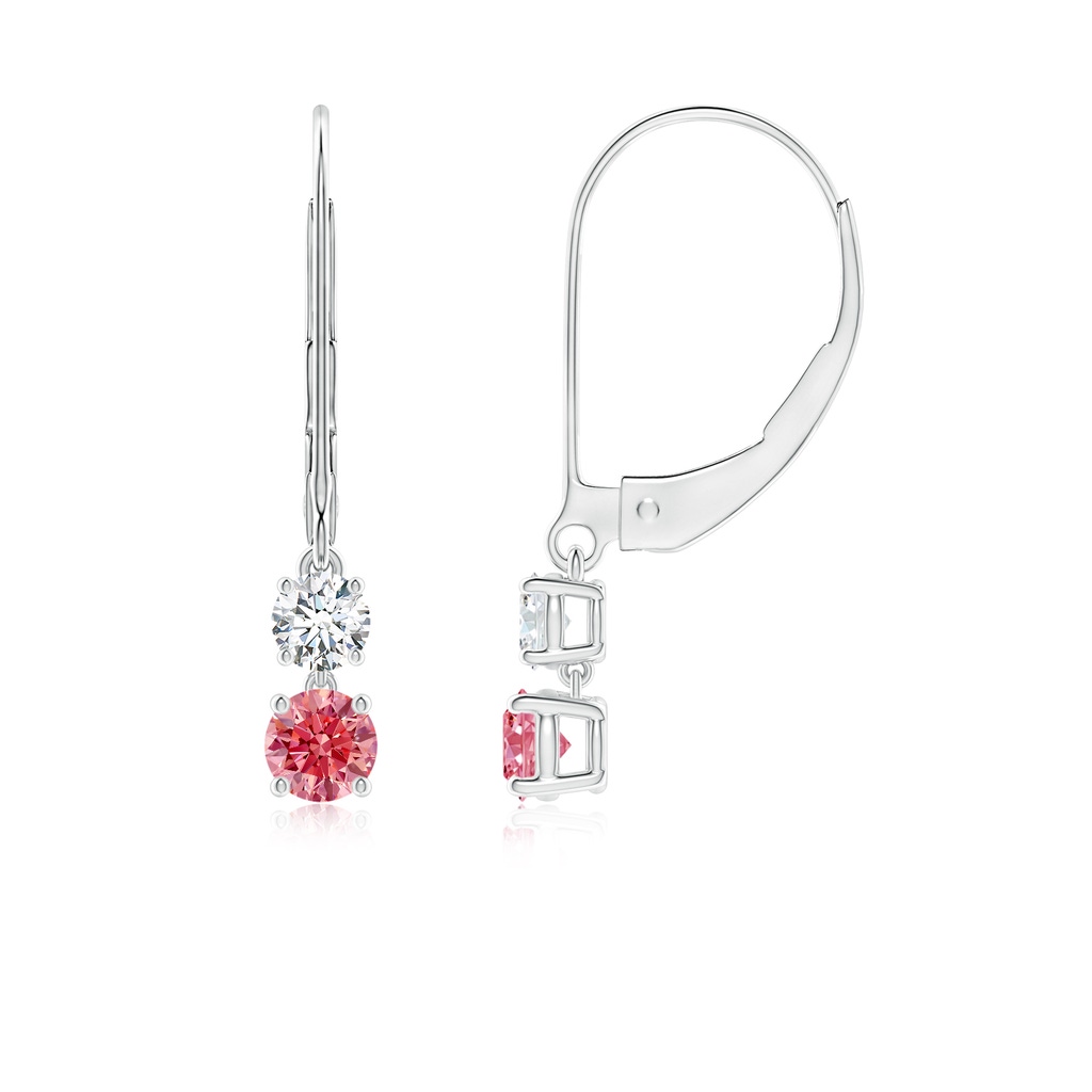 3.5mm Labgrown Lab-Grown Fancy Intense Pink and White Diamond Leverback Dangle Earrings in P950 Platinum