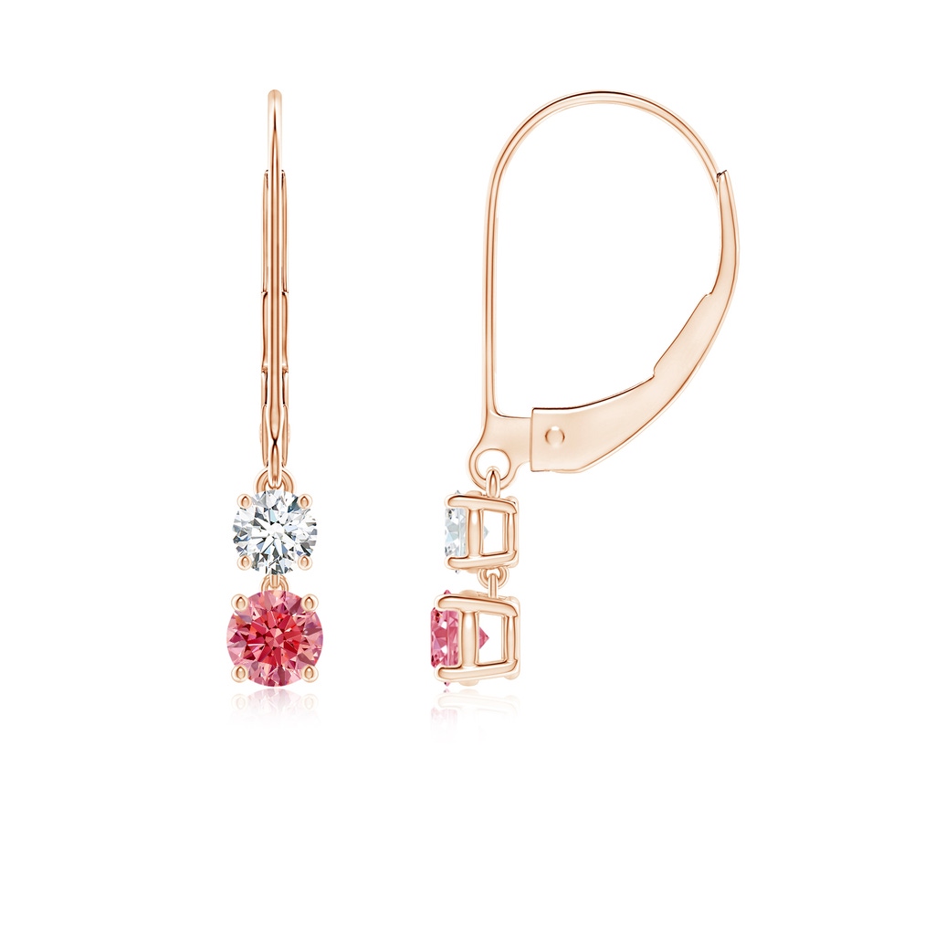 3.5mm Labgrown Lab-Grown Fancy Intense Pink and White Diamond Leverback Dangle Earrings in Rose Gold