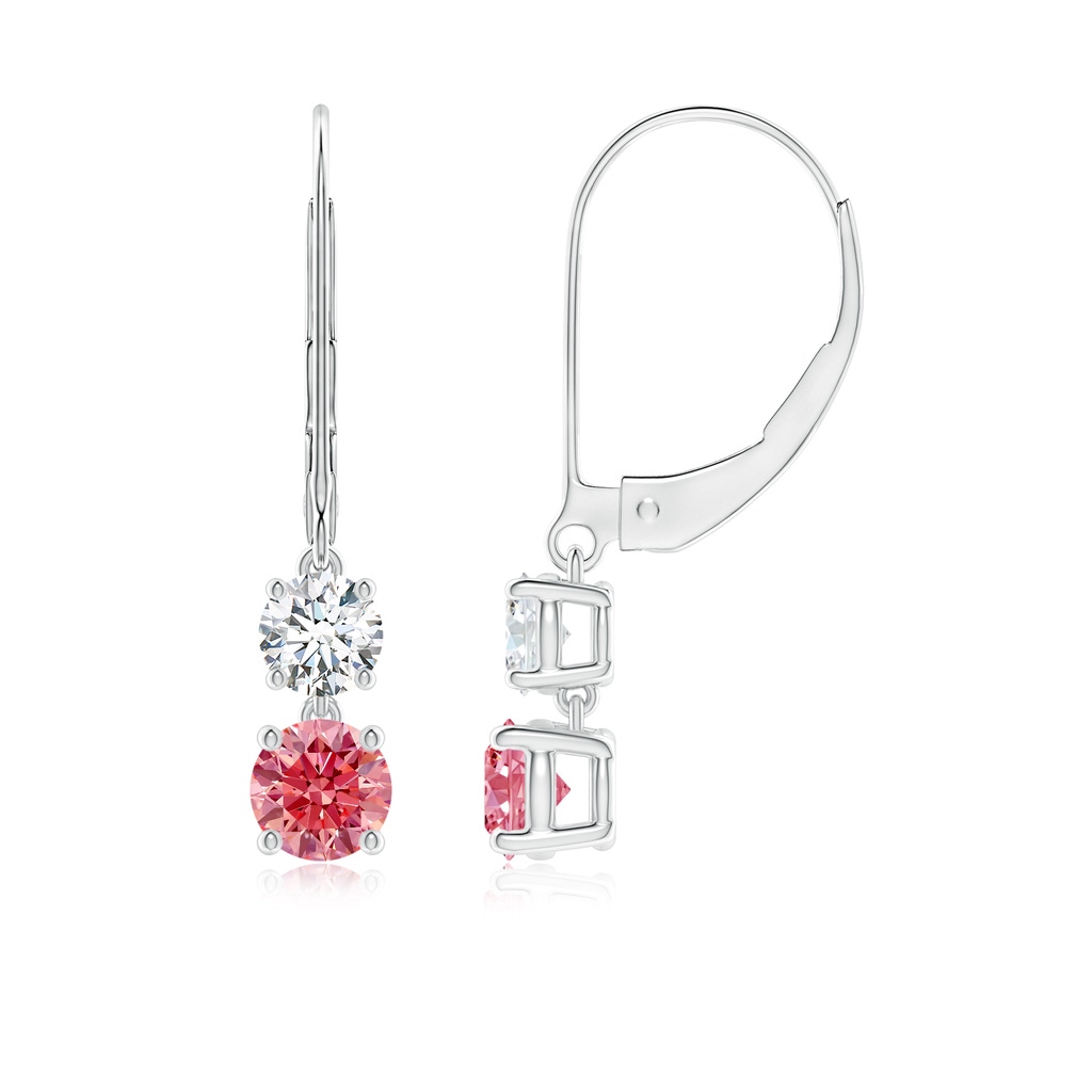 4.4mm Labgrown Lab-Grown Fancy Intense Pink and White Diamond Leverback Dangle Earrings in White Gold