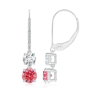 5.1mm Labgrown Lab-Grown Fancy Intense Pink and White Diamond Leverback Dangle Earrings in P950 Platinum