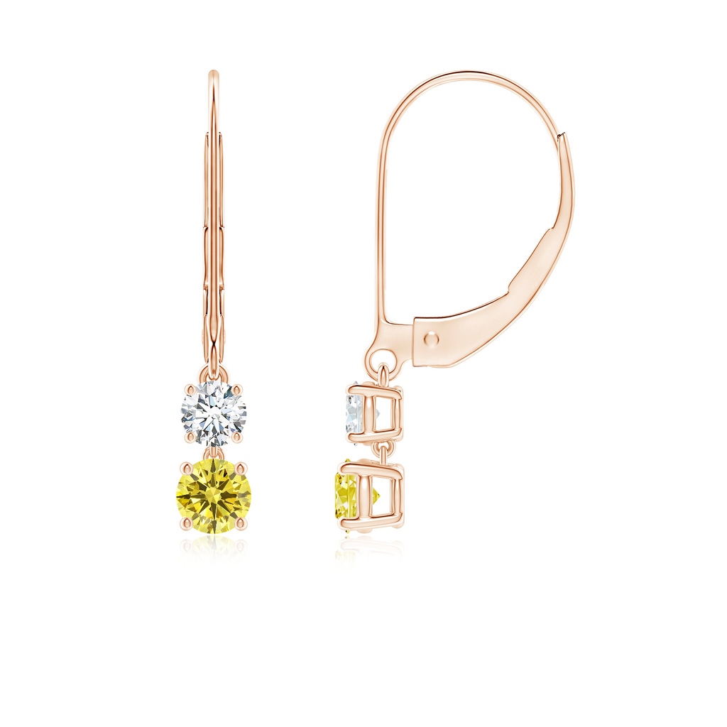 3.5mm Labgrown Lab-Grown Fancy Intense Yellow and White Diamond Leverback Dangle Earrings in Rose Gold