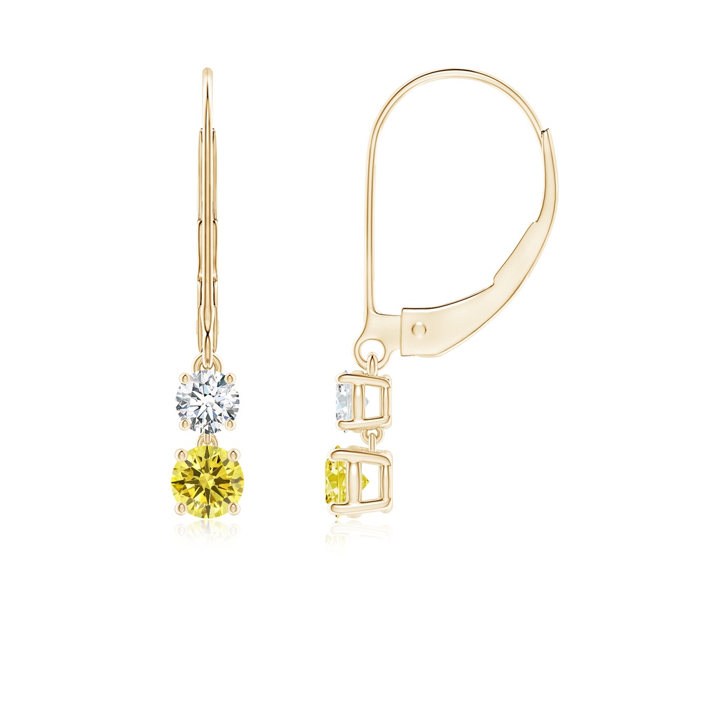 3.5mm Labgrown Lab-Grown Fancy Intense Yellow and White Diamond Leverback Dangle Earrings in Yellow Gold