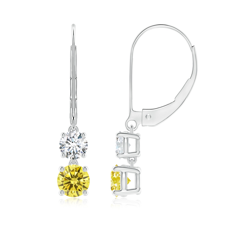 4.4mm Labgrown Lab-Grown Fancy Intense Yellow and White Diamond Leverback Dangle Earrings in White Gold