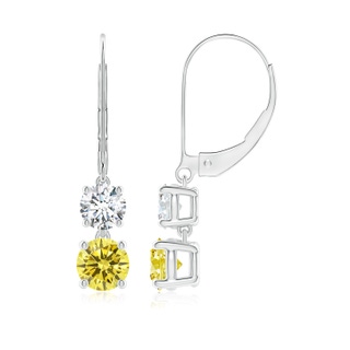 5.1mm Labgrown Lab-Grown Fancy Intense Yellow and White Diamond Leverback Dangle Earrings in P950 Platinum