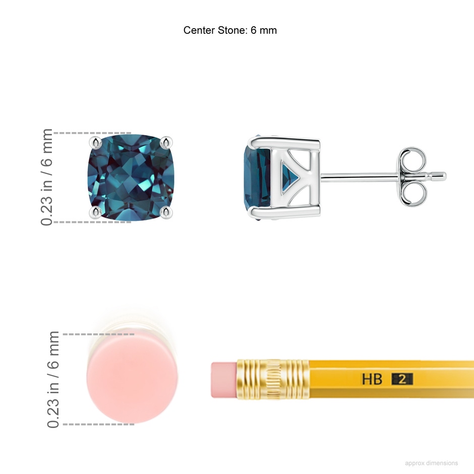 6mm Labgrown Cushion Lab-Grown Alexandrite Solitaire Stud Earrings in White Gold ruler