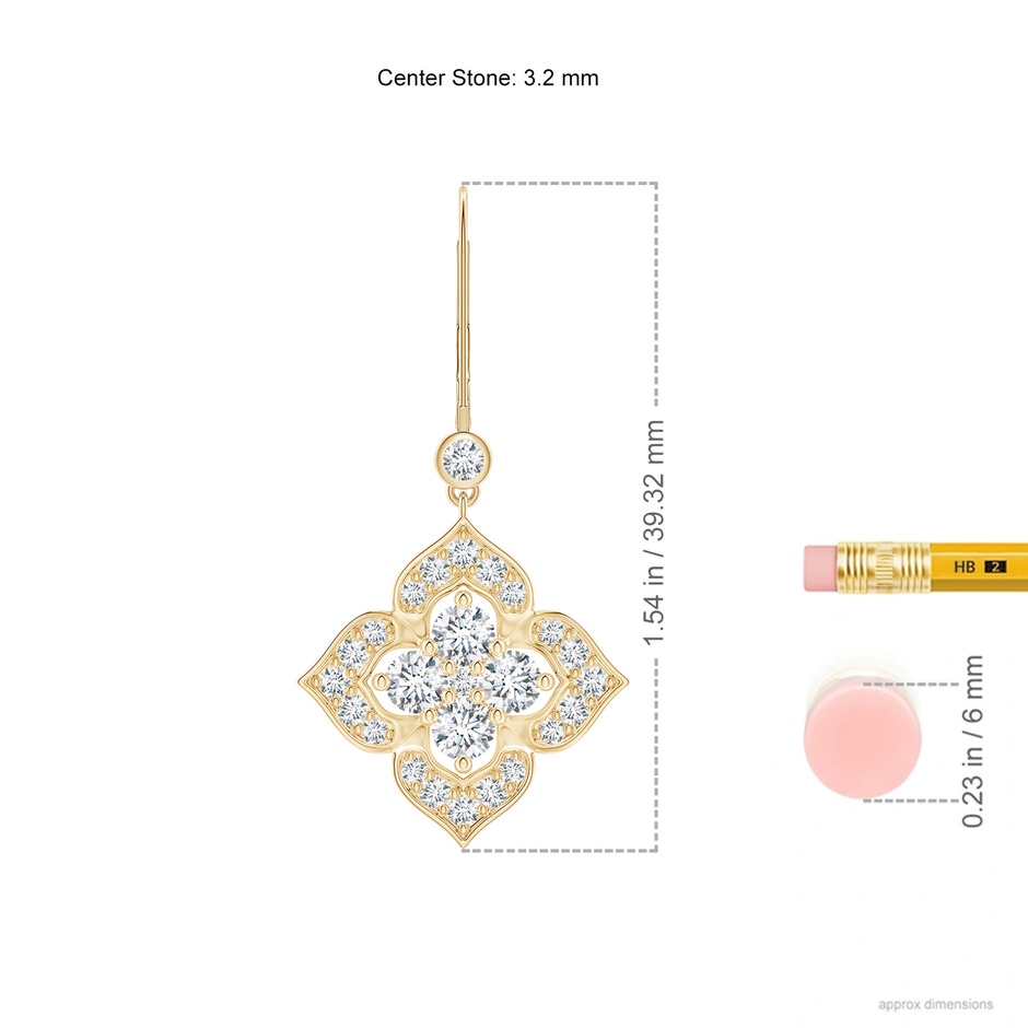 3.2mm FGVS Lab-Grown Diamond Clover Leverback Earrings in 18K Yellow Gold ruler