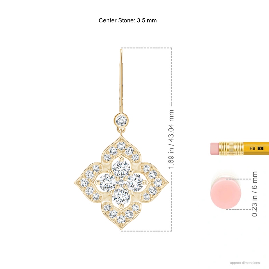 3.5mm FGVS Lab-Grown Diamond Clover Leverback Earrings in 18K Yellow Gold ruler