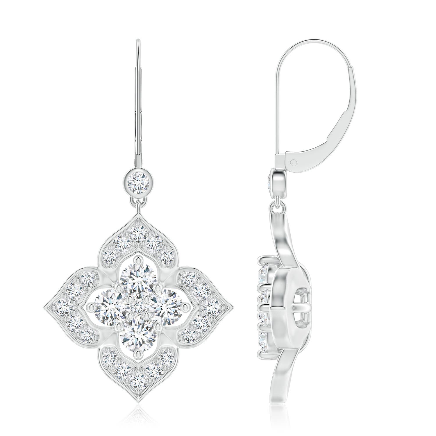 3.5mm FGVS Lab-Grown Diamond Clover Leverback Earrings in White Gold