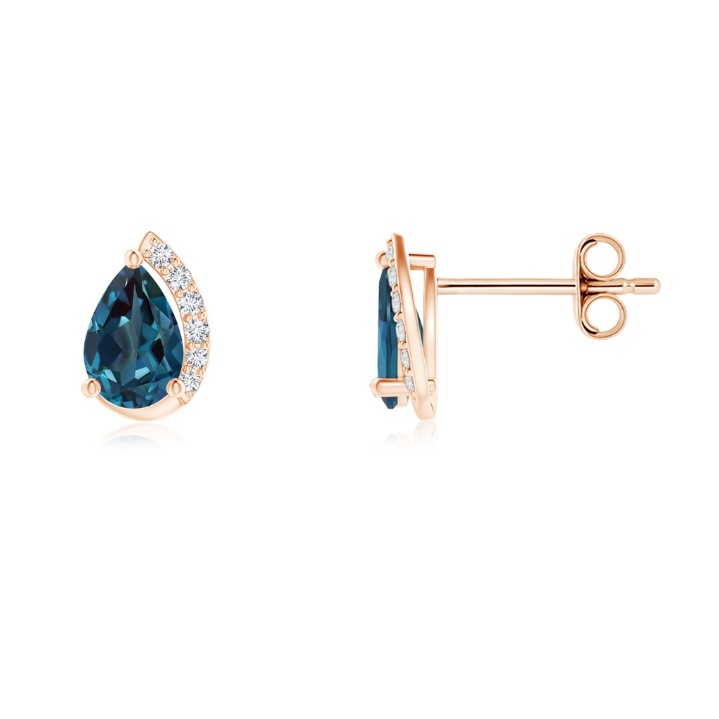 6x4mm Labgrown Solitaire Pear Lab-Grown Alexandrite Swirl Stud Earrings with Diamond Accents in Rose Gold