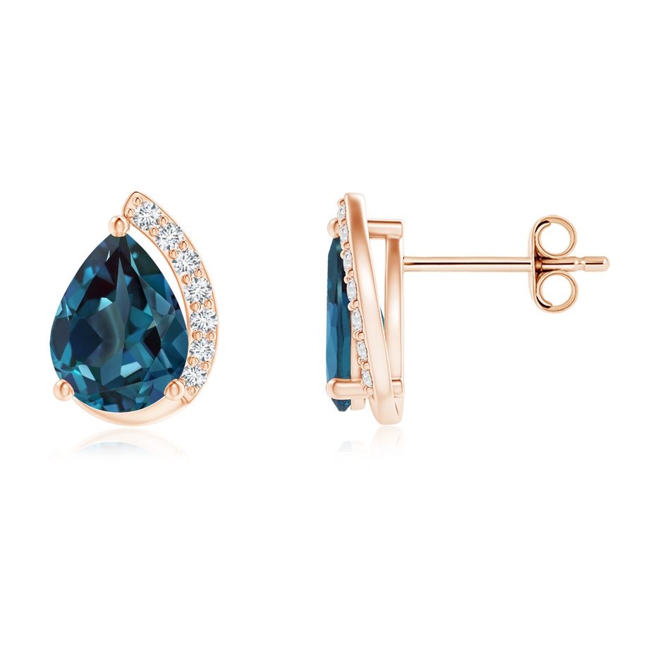 8x6mm Labgrown Solitaire Pear Lab-Grown Alexandrite Swirl Stud Earrings with Diamond Accents in 18K Rose Gold 