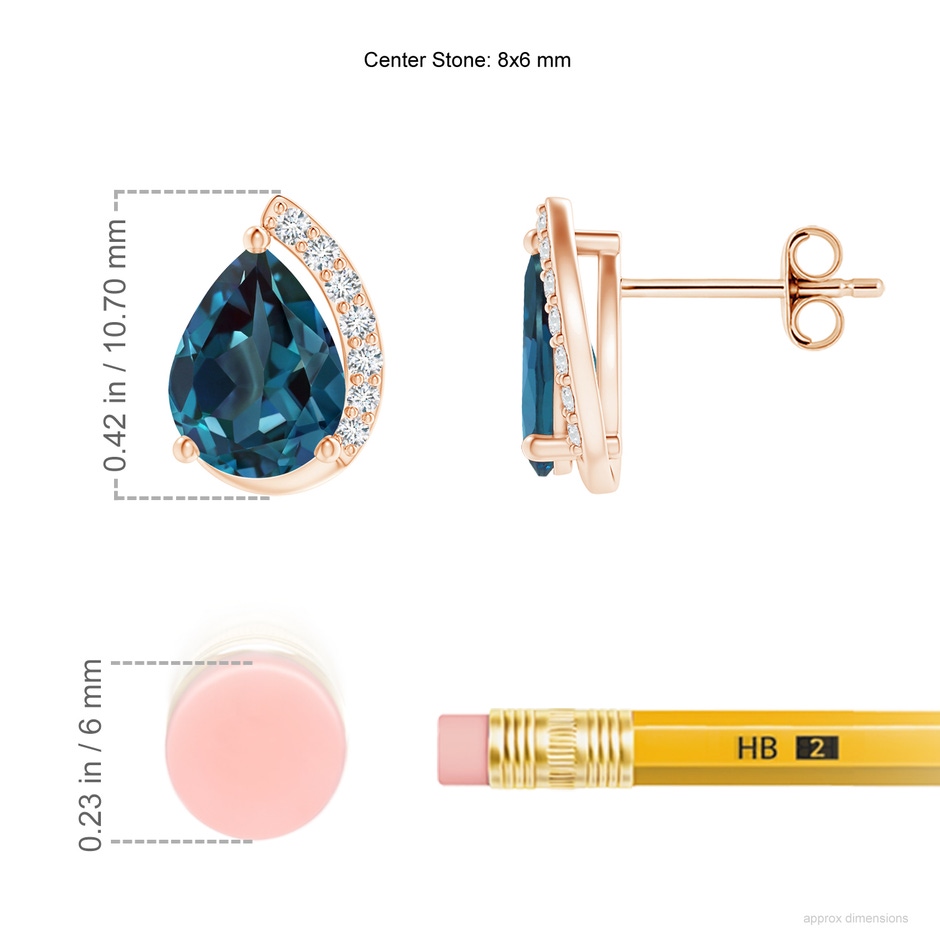 8x6mm Labgrown Solitaire Pear Lab-Grown Alexandrite Swirl Stud Earrings with Diamond Accents in 18K Rose Gold ruler