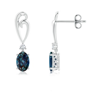 6x4mm Labgrown Solitaire Oval Lab-Grown Alexandrite Swirl Drop Earrings with Diamond in P950 Platinum