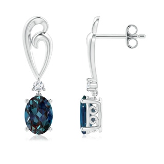 7x5mm Labgrown Solitaire Oval Lab-Grown Alexandrite Swirl Drop Earrings with Diamond in P950 Platinum