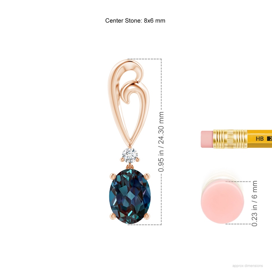8x6mm Labgrown Solitaire Oval Lab-Grown Alexandrite Swirl Drop Earrings with Diamond in 18K Rose Gold ruler