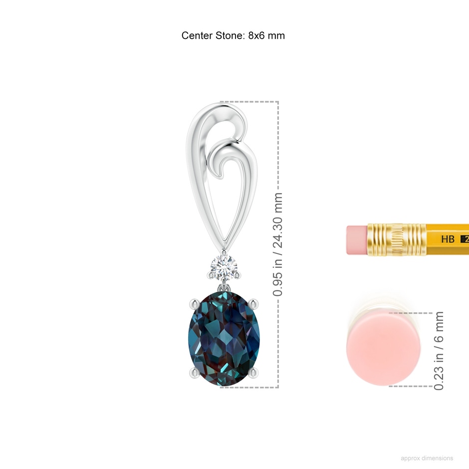 8x6mm Labgrown Solitaire Oval Lab-Grown Alexandrite Swirl Drop Earrings with Diamond in 18K White Gold ruler