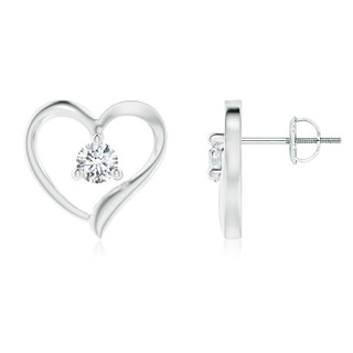 4.1mm FGVS Lab-Grown Prong-Set Round Diamond Open Heart Stud Earrings in 18K White Gold