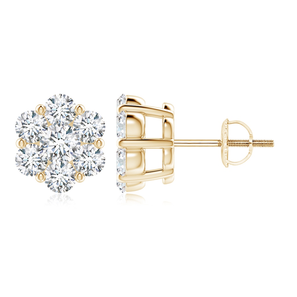 3.8mm FGVS Lab-Grown Pressure-Set Diamond Clustre Stud Earrings in Yellow Gold