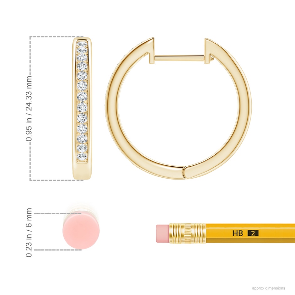 1.65mm FGVS Lab-Grown Pave-Set Diamond Hinged Hoop Earrings in 18K Yellow Gold ruler