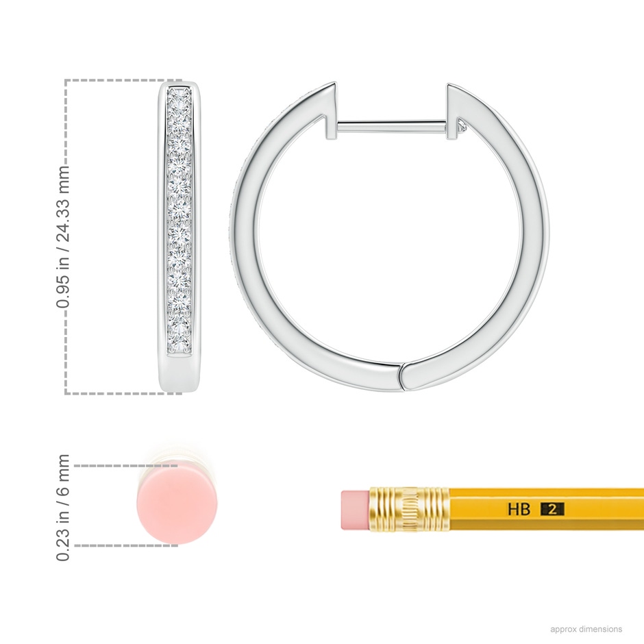 1.65mm FGVS Lab-Grown Pave-Set Diamond Hinged Hoop Earrings in P950 Platinum ruler