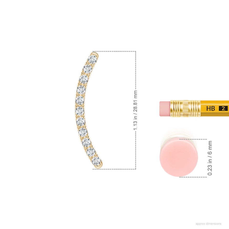 2.2mm FGVS Lab-Grown Pavé-Set Diamond Linear Ear Climber in Yellow Gold ruler
