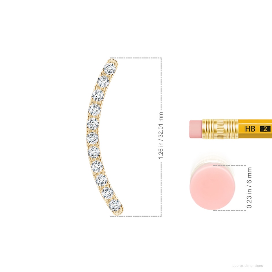2.5mm FGVS Lab-Grown Pavé-Set Diamond Linear Ear Climber in Yellow Gold ruler