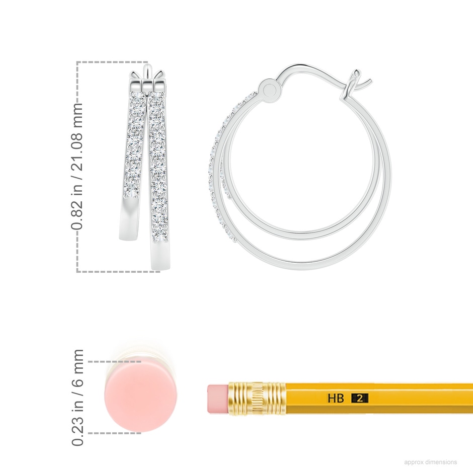 1.5mm FGVS Lab-Grown Round Diamond Double Hoop Earrings in P950 Platinum ruler