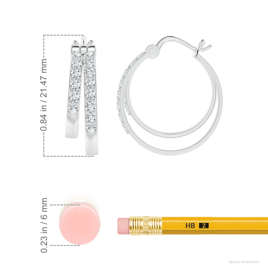 1.85mm FGVS Lab-Grown Round Diamond Double Hoop Earrings in White Gold ruler