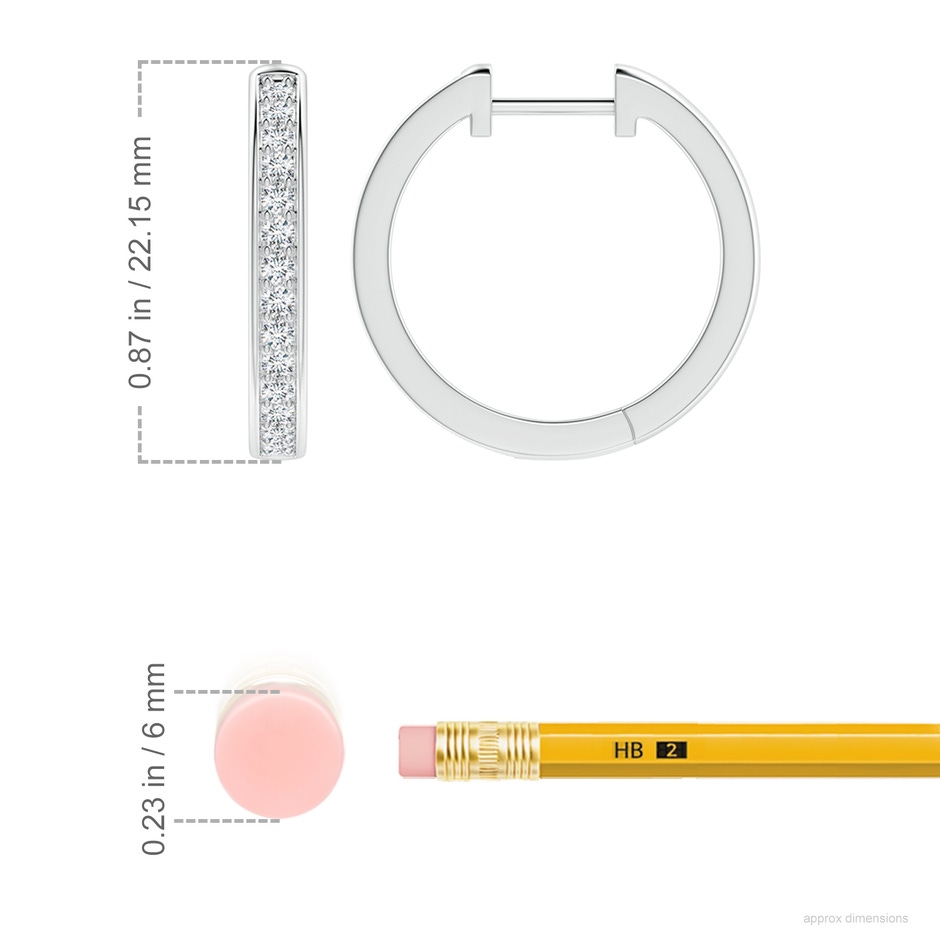 1.85mm FGVS Lab-Grown Pavé-Set Round Diamond Hinged Hoop Earrings in P950 Platinum ruler