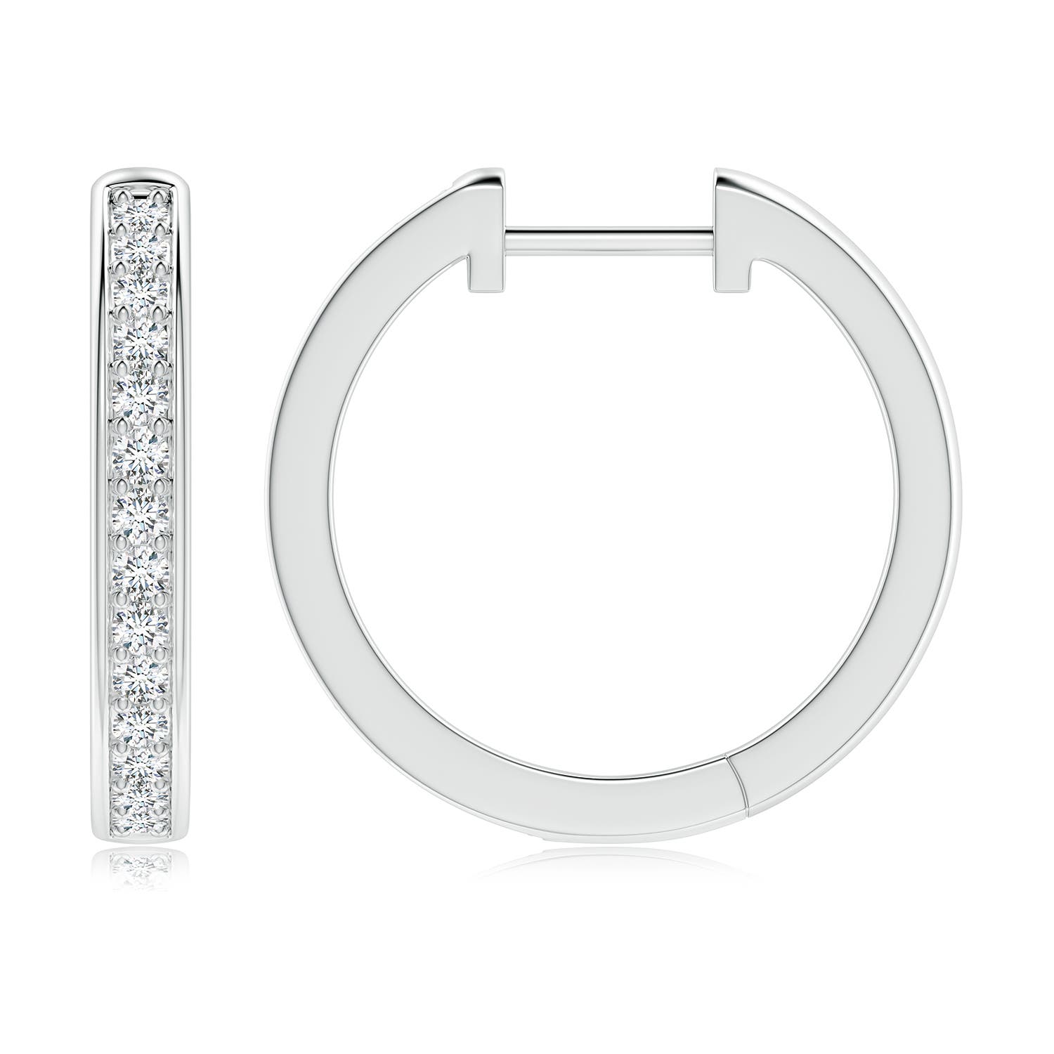 Boucles D'oreilles Créoles 14k Or Blanc – Diamants Noirs, Fermeture Charnière, Femmes