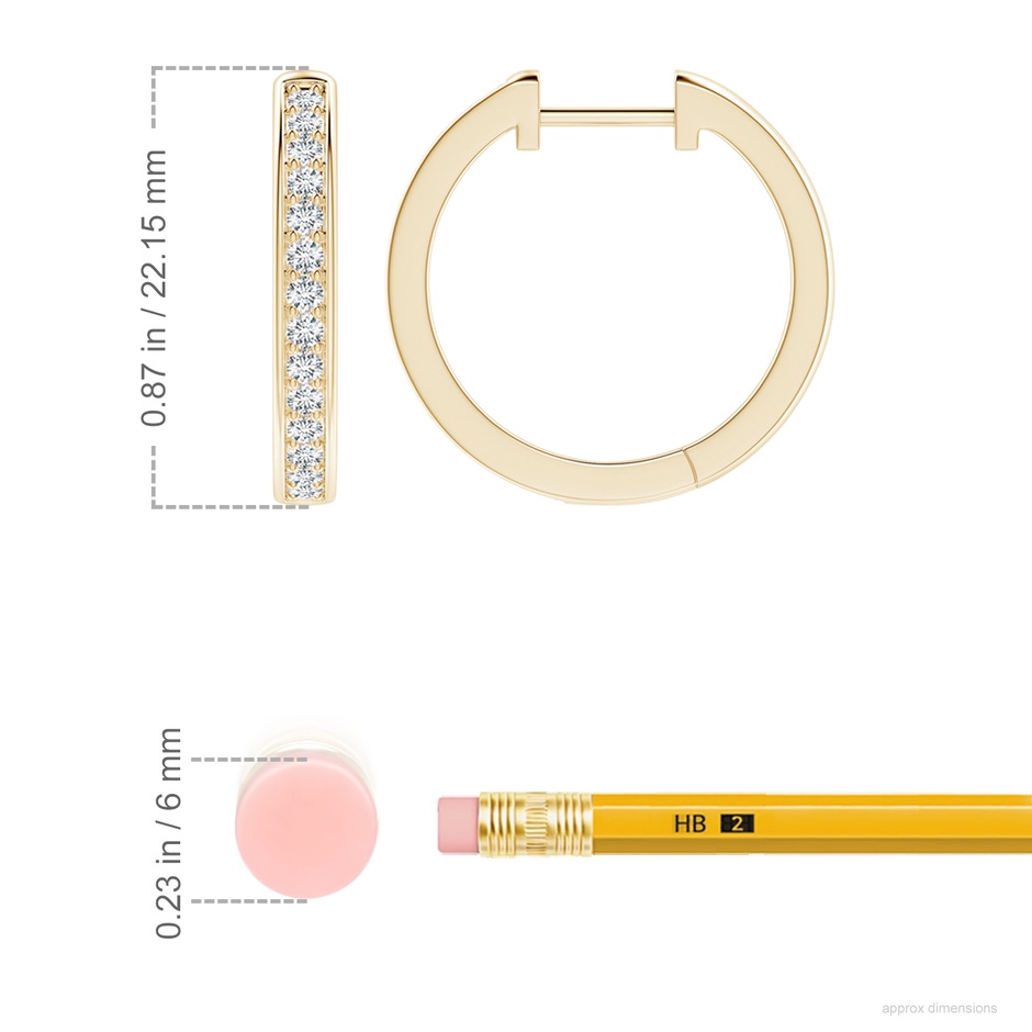 1.85mm FGVS Lab-Grown Pavé-Set Round Diamond Hinged Hoop Earrings in Yellow Gold ruler