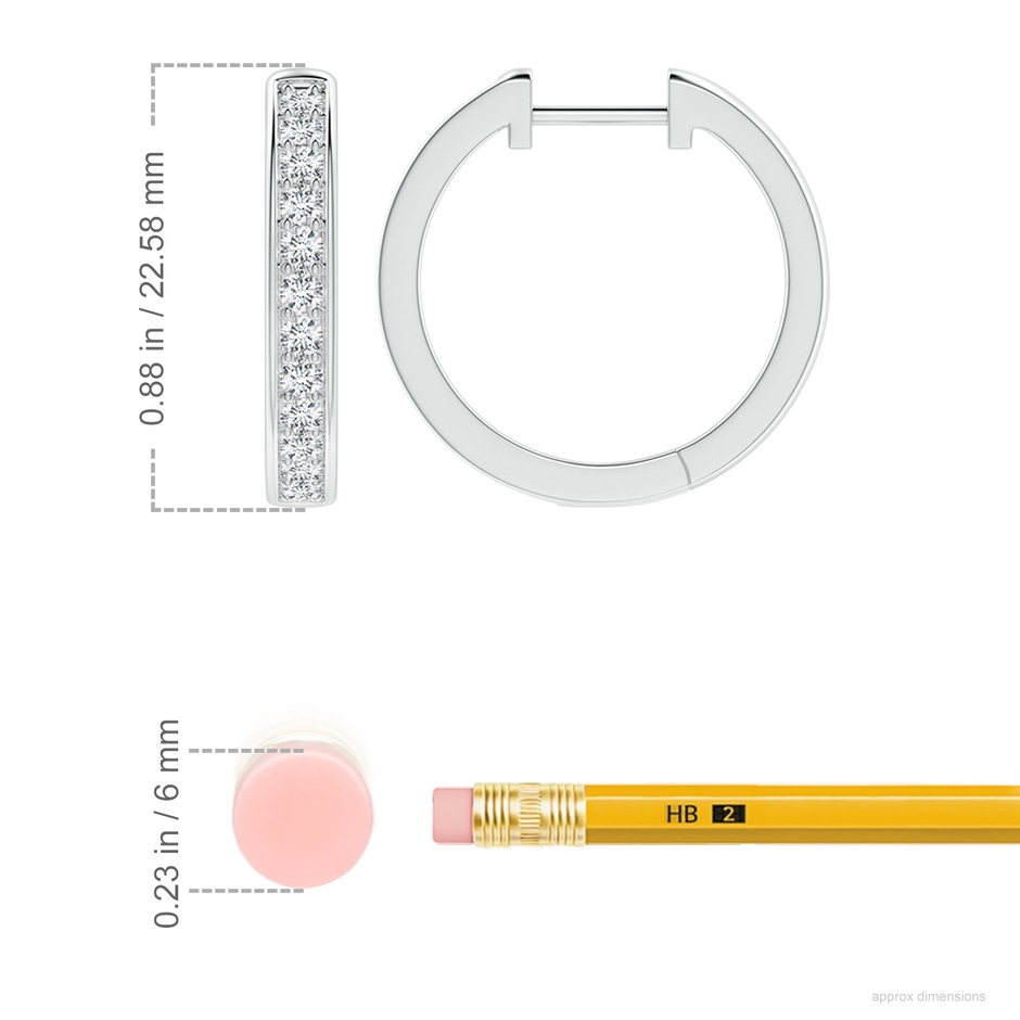 2.2mm FGVS Lab-Grown Pavé-Set Round Diamond Hinged Hoop Earrings in P950 Platinum ruler