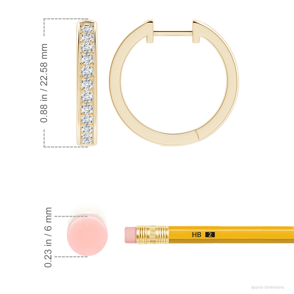 2.2mm FGVS Lab-Grown Pavé-Set Round Diamond Hinged Hoop Earrings in Yellow Gold ruler