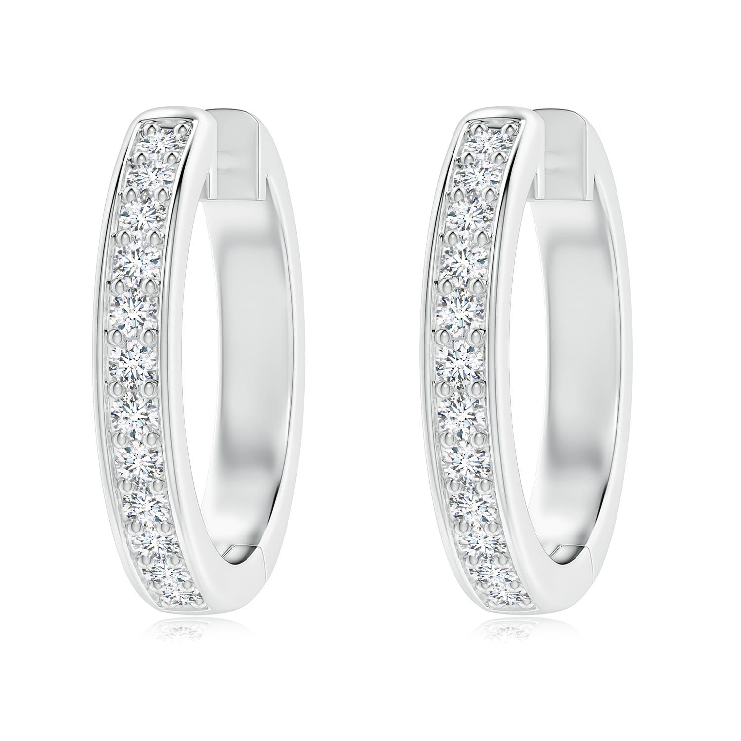 2.8mm FGVS Lab-Grown Pavé-Set Round Diamond Hinged Hoop Earrings in 18K White Gold